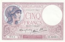 France 5 Francs - Purple - 27-07-1939 - Serial H.59381