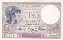 France 5 Francs - Purple - 28-11-1940 - Serial S.66236