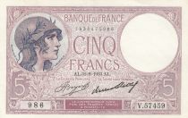 France 5 Francs - Purple - 31-08-1933 - Serial V.57459