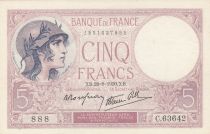 France 5 Francs - Violet - 28-09-1939 - Serial  C.63642 - XF - P.79