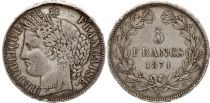 France 5 Francs Ceres - Third Republic - 1871 K Bordeaux