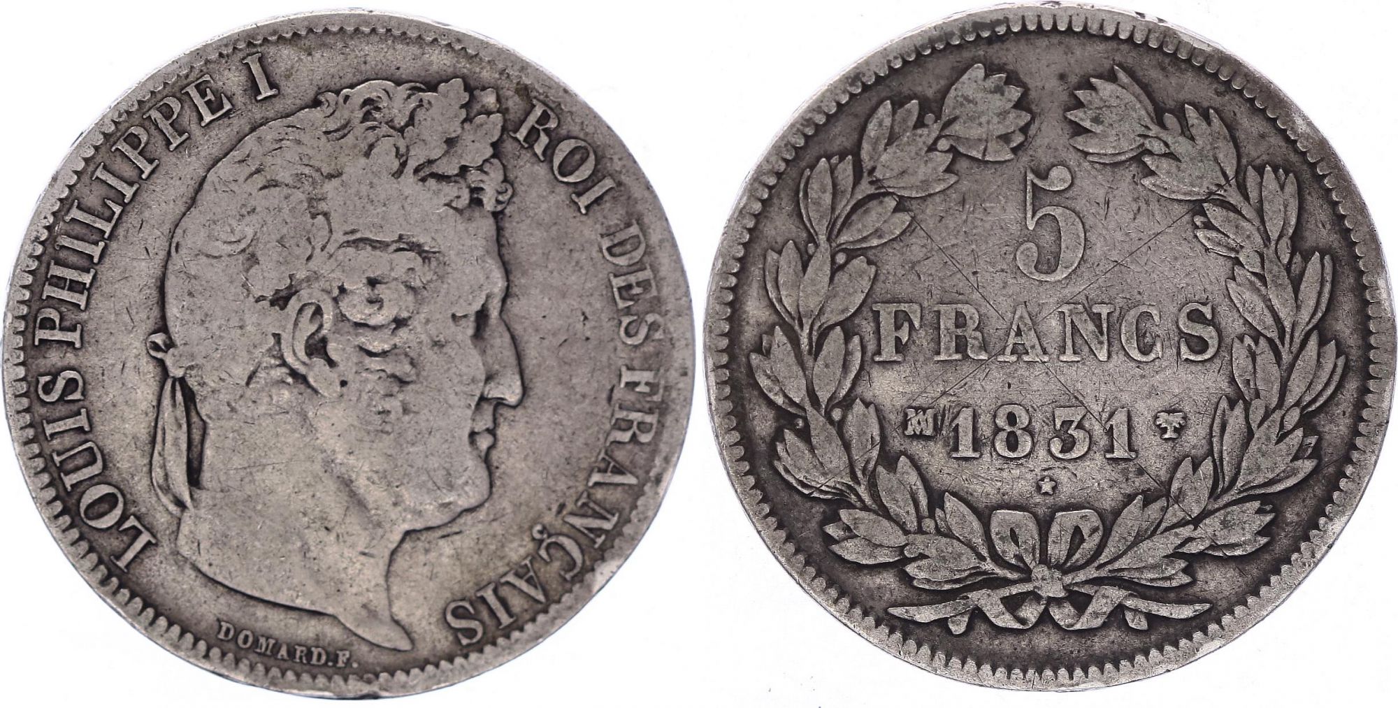 Pièce France 5 Francs Louis-Philippe 1er - 1831 MA Marseille Rare