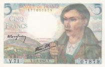 France 5 Francs Shepherd - 05-08-1943 Serial V.71