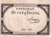 France 5 Livres  - 10 Brumaire An II (31-10-1793) - Sign Fouquet - Série 8508