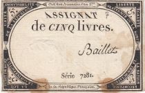 France 5 Livres - 10 Brumaire An II (31.10.1793) - Sign. Baillet - Série 7281