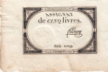 France 5 Livres - 10 Brumaire An II (31.10.1793) - Sign. Bancey - Serial 22033