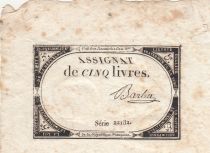 France 5 Livres - 10 Brumaire An II (31.10.1793) - Sign. Barba - Serial 22182