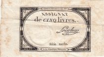 France 5 Livres - 10 Brumaire An II (31.10.1793) - Sign. Barba - Serial 22182