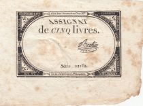 France 5 Livres - 10 Brumaire An II (31.10.1793) - Sign. Berlioz - Serial 22182