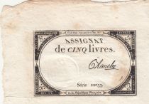 France 5 Livres - 10 Brumaire An II (31.10.1793) - Sign. Blanche - Serial 22033