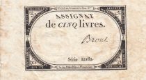 France 5 Livres - 10 Brumaire An II (31.10.1793) - Sign. Broul - Serial 22182