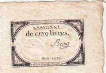 France 5 Livres - 10 Brumaire An II (31.10.1793) - Sign. Brouz - Serial 22182