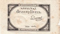 France 5 Livres - 10 Brumaire An II (31.10.1793) - Sign. Duval - Serial 22182