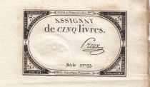 France 5 Livres - 10 Brumaire An II (31.10.1793) - Sign. Freux - Serial 22033