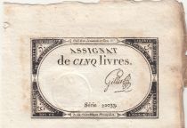 France 5 Livres - 10 Brumaire An II (31.10.1793) - Sign. Gilles - Serial 22033