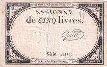 France 5 Livres - 10 Brumaire An II (31.10.1793) - Sign. Goust  - Série 11224