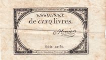 France 5 Livres - 10 Brumaire An II (31.10.1793) - Sign. Mercier - Serial 22182