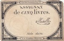 France 5 Livres - 10 Brumaire An II (31.10.1793) - Sign. Mixelle - Série 16170