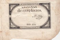 France 5 Livres - 10 Brumaire An II (31.10.1793) - Sign. Mortier - Serial 8662