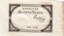 France 5 Livres - 10 Brumaire An II (31.10.1793) - Sign. Poullain - Serial 22033