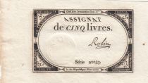 France 5 Livres - 10 Brumaire An II (31.10.1793) - Sign. Robin - Serial 22033