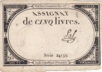 France 5 Livres - 10 Brumaire An II (31.10.1793) - Sign. Sal - Série 24133