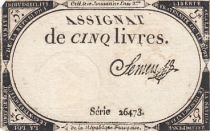 France 5 Livres - 10 Brumaire An II (31.10.1793) - Sign. Semen - Série 26473