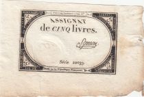 France 5 Livres - 10 Brumaire An II (31.10.1793) - Sign. Symon - Série 22033