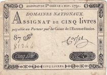 France 5 Livres - 1er Novembre 1791 - Sign. Corsel - Série 87F