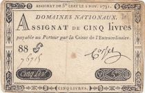 France 5 Livres - 1er Novembre 1791 - Sign. Corsel - Série 88G