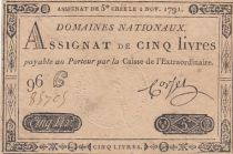 France 5 Livres - 1er Novembre 1791 - Sign. Corsel - Série 96G