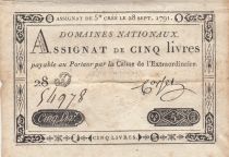 France 5 Livres - 28-09-1791 - Sign. Corsel - Serial 28D