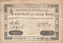 France 5 Livres - 28-09-1791 - Sign. Corsel - Serial 28D