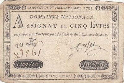France 5 Livres - 28 Septembre 1791 - Sign. Corsel - Srie 40K