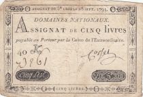 France 5 Livres - 28 Septembre 1791 - Sign. Corsel - Série 40K