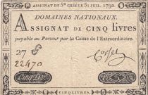 France 5 Livres - 31 Juillet 1792 - Sign. Corsel - Série 27G