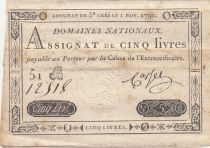 France 5 Livres - Timbre sec portrait de Louis XVI (01-11-1791) - Sign. Corset - Série 51