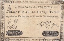 France 5 Pounds - 01-11-1791 - Sign. Corsel - Serial 45G