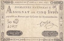 France 5 Pounds - 01-11-1791 - Sign. Corsel - Serial 50D