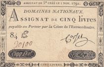 France 5 Pounds - 01-11-1791 - Sign. Corsel - Serial 84E