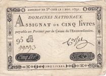 France 5 Pounds - 01-11-1791 - Sign. Corsel - Serial 95B