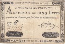 France 5 Pounds - 01-11-1791 - Sign. Corsel - Serial 97G