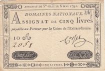 France 5 Pounds - 06-05-1791 - Sign. Corsel - Serial 2058