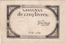 France 5 Pounds - 10 Brumaire Year II (31-10-1793) - Sign. Didier - Serial 2269