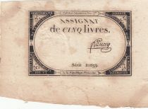 France 5 Pounds - 10 Brumaire Year II (31.10.1793) - Sign. Bancey - Serial 22033