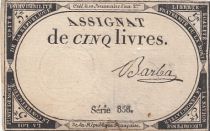 France 5 Pounds - 10 Brumaire Year II (31.10.1793) - Sign. Barba - Serial 858