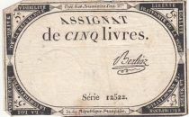 France 5 Pounds - 10 Brumaire Year II (31.10.1793) - Sign. Berlioz - Serial 12522