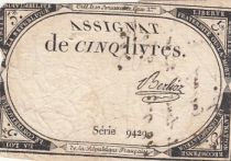 France 5 Pounds - 10 Brumaire Year II (31.10.1793) - Sign. Berlioz - Serial 9429