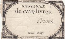 France 5 Pounds - 10 Brumaire Year II (31.10.1793) - Sign. Broul - Serial 16237