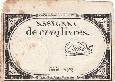 France 5 Pounds - 10 Brumaire Year II (31.10.1793) - Sign. David - Serial 7903